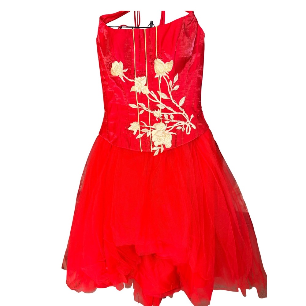 Diamond Bridal Gallery Oksana Mukha Dasha Gown Small Red Tulle Floral Polyester
